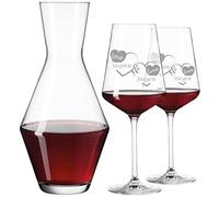 polar-effekt Leonardo Lot de 3 Verres à vin et Carafe à décanter personnalisées avec Gravure - Verres à vin Rouge Idée Cadeau pour la Saint-Valentin pour Les Couples