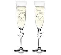 polar-effekt Lot de 2 verres à champagne pour couples - Cadeau personnalisé - Verres à champagne avec gravure personnelle - Tige avec cœurs