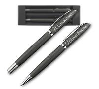 polar-effekt Stylo à bille alphabet avec gravure - Couleur : gris - Stylo à bille rotatif et bille de roller - Avec étui cadeau