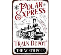 Polar Express - Plaque en métal « Train Depot the North Pole » - Décoration de Noël vintage rétro pour café, bar, maison - Décoration murale d'hiver - 20,3 x 30,5 cm