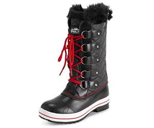 Polar Femmes Matelassée Grand Neige Imperméable L'hiver Fausse Fourrure Semelle En Caoutchouc Bottes - Noir/Rouge - UK6/EU39 - YC0630