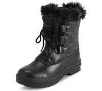 Polar Femmes Mid Rembourrée Thermique Semelle En Caoutchouc Imperméable L'hiver Neige Fausse Fourrure Bottes - Noir Cuir Mono - UK6/EU39 - YC0636