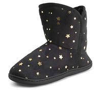Polar Femmes Mousse A Mémoire Intérieure Fausse Fourrure Toison Bottesie Semelle En Caoutchouc Antidérapant Chaussons - Noir/Stars - UK5/EU38 - YC0755