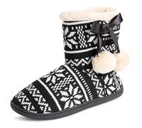 Polar Femmes Mousse A Mémoire Pom Pom L'hiver Fausse Fourrure Luxe Peluche Confortable Antidérapant Intérieure Chaussons - Noir/Blanc - UK6/EU39 - YC0710