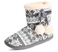 Polar Femmes Mousse A Mémoire Pom Pom L'hiver Fausse Fourrure Luxe Peluche Confortable Antidérapant Intérieure Chaussons - Gris/Blanc - UK4/EU37 - YC0712