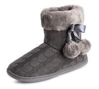 Polar Femmes Mousse A Mémoire Pom Pom L'hiver Fausse Fourrure Luxe Peluche Confortable Antidérapant Intérieure Chaussons - Gris Knitetd - UK9/EU42 - YC0715
