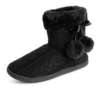 Polar Femmes Mousse A Mémoire Pom Pom L'hiver Fausse Fourrure Luxe Peluche Confortable Antidérapant Intérieure Chaussons - Noir Tricotée - UK7/EU40 - YC0714