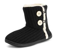 Polar Femmes Mousse A Mémoire Tricotée Bouton Fausse Fourrure Semelle En Caoutchouc Peluche L'hiver Chaussons - Noir - UK3/EU36 - YC0716