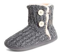 Polar Femmes Mousse A Mémoire Tricotée Bouton Fausse Fourrure Semelle En Caoutchouc Peluche L'hiver Chaussons - Gris - UK3/EU36 - YC0717