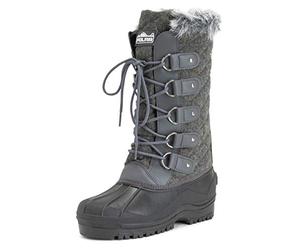 Polar Femmes Tall Matelassé Fourrure Doublée Neige Tactique Imperméable Hauteur Du Genou En Marchant Bottes - Gris Textile - UK8/EU41 - YC0362
