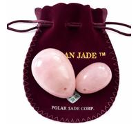 Polar Jade œufs Yoni Ensemble de 2-pièces Cristal Rose, pré Percés, Fait à la Main, 2 Tailles Petite et Moyenne, avec Une Boite de Ficelle Non paraffinée, Mode d'emploi et certificats