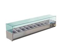 Polar Refrigeration G-Series Saladette réfrigérée 9 bacs GN 1/3 230 W avec cadre en verre, acier inoxydable, 2°C à 8°C, 435(H)x2000(L)x395(P)mm, GD878