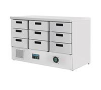Polar Refrigeration G-Series Table refrigeree 235W 368 litres avec 9 1/1 tiroirs GN, acier inoxydable, 2°C à 5°C, 880(H) x1365(W) x700(D) mm, Classe énergétique D, R600A, FA441
