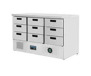 Polar Refrigeration G-Series Table refrigeree 235W 368 litres avec 9 1/1 tiroirs GN, acier inoxydable, 2°C à 5°C, 880(H)x1365(W)x700(D)mm R600A, FA441