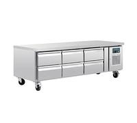 Polar Refrigeration U-Series Soubassement réfrigéré positif 155W 6 tiroirs, acier inox, -2°C à 8°C, 650(H) x1795(W) x700(D) mm, refroidissement air forcé, classe énergie C, capacité : 6x 1/1GN, DA465
