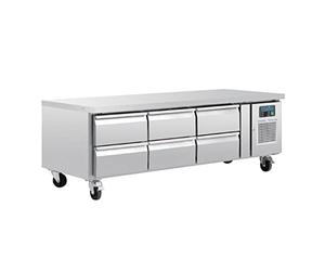 Polar Refrigeration U-Series Soubassement réfrigéré positif 155W 6 tiroirs, acier inox, -2°C à 8°C, 650(H)x1795(W)x700(D)mm, refroidissement air forcé, classe énergie C, capacité : 6x 1/1GN, DA465