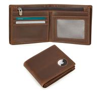 Polare Portefeuille à deux volets en cuir véritable pour homme avec blocage RFID Motif cheval, Marron - Taille L avec fente AirTag, Classique