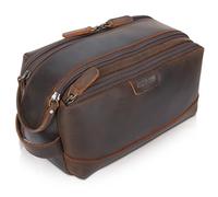 Polare Trousse de toilette en cuir pleine fleur pour homme Grande trousse de maquillage de voyage Trousse de rasage Trousse de lavage avec fermetures éclair YKK, marron foncé, Rétro