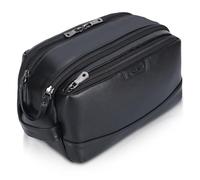 Polare Trousse de toilette en cuir pleine fleur pour homme Grande trousse de maquillage de voyage Trousse de rasage Trousse de lavage avec fermetures éclair YKK, noir, Rétro