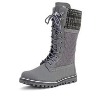 Polarr Femmes Neige Durable Thermique Hiver Warm Imperméable Mi-Mollet Bottes - Gris - UK4/EU37 - YC0378