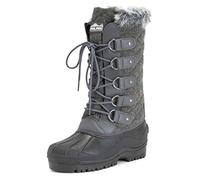 Polarr Femmes Tall Matelassé Fourrure Doublée Neige Tactique Imperméable Hauteur Du Genou En Marchant Bottes - Gris Textile - UK6/EU39 - YC0362