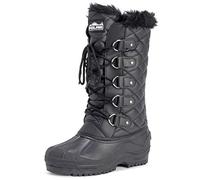 Polarr Femmes Tall Matelassé Fourrure Doublée Neige Tactique Imperméable Hauteur Du Genou En Marchant Bottes - Noir Cuir - UK5/EU38 - YC0361