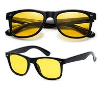 PolarSpex Lunettes de soleil rétro pour homme, lunettes de soleil polarisées pour femme, nuances cool pour conduite, pêche, Noir | Jaune de conduite de nuit, Large