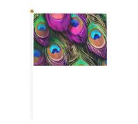Pôle de drapeau portable imprimé plumes de paon coloré pour décoration d'événements polyvalents