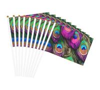 Pôle de drapeau portable imprimé plumes de paon coloré pour décoration d'événements polyvalents