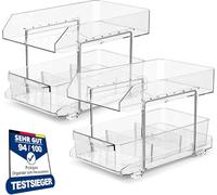 Polegas 2 Pièces Cuisine Rangement Frigo Organisateur Placard Acrylique Transparente Multifonction Rangement Sous Evier étagère Avec Plaque SéParation, Tiroir Coulissant, Double Etagère