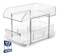 Polegas Cuisine Rangement Frigo Organisateur Placard Acrylique Transparente Multifonction Rangement sous Evier avec Plaque SéParation,Tiroir Coulissant,Double étagère