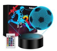 Polemera Cadeau Foot Garcon, 【Version améliorée du pictogramme d'athlète】 | Veilleuse 3D Illusion Football pour enfants en 16 couleurs, Cadeau garçon 5 6 7 8 9 10 11 12 13 14 15 ans, Lampe foot