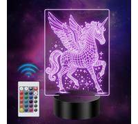 Polemera Veilleuse licorne pour enfants fille, Cadeau licorne pour fille | Cadeau d'anniversaire, lampe licorne à illusion 3D avec 16 couleurs changeantes, deco decoration chambre enfant fille