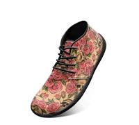 POLERO Impression Squelette Chaussures pour Femmes Vintage Rose Skull Shoes Leather Walking Shoes Lace Up Barefoot Shoes Lightweight Sneakers for Running EU 43