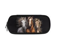 POLERO Jolie trousse à crayons portable pour filles et garçons pour l'école, le bureau, la papeterie, la trousse à stylos, Motif chevaux noirs, Taille unique, Cartable