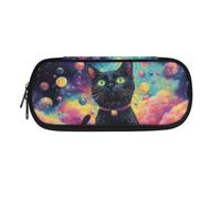 POLERO Jolie trousse à crayons portable pour filles et garçons pour l'école, le bureau, la papeterie, la trousse à stylos, Planètes galaxie chat, Taille unique, Cartable