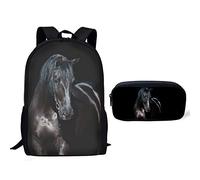 POLERO Lot de 2 sacs à dos d'école avec système solaire pour garçons et filles, Cheval noir., Taille unique, Ensemble cartable