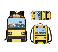POLERO Lot de 3 cartables de basket-ball pour garçons et filles avec trousse à crayons et sac à déjeuner, Bus scolaire., Taille unique, Ensemble cartable