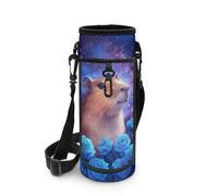POLERO Porte-bouteille d'eau pour enfants avec bandoulière en néoprène, Capybara Galaxy Rose, M
