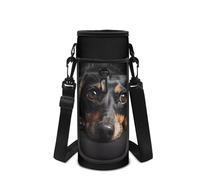 POLERO Porte-bouteille d'eau pour enfants avec bandoulière pour la rentrée scolaire, manchon en néoprène, Teckel noir, M