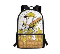 POLERO Sac à dos imprimé pour adolescents, sac à dos de voyage décontracté, sac à dos à fermeture éclair, cartable pour enfants, Crème glacée jaune baseball, M, Décontracté
