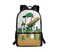 POLERO Sac à dos imprimé pour adolescents, sac à dos de voyage décontracté, sac à dos à fermeture éclair, cartable pour enfants, Crème glacée verte de baseball, M, Décontracté