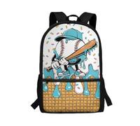 POLERO Sac à dos imprimé pour adolescents, sac à dos de voyage décontracté, sac à dos à fermeture éclair, cartable pour enfants, Crème glacée bleue de baseball, M, Décontracté