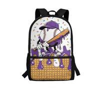 POLERO Sac à dos imprimé pour adolescents, sac à dos de voyage décontracté, sac à dos à fermeture éclair, cartable pour enfants, Crème glacée violette de baseball, M, Décontracté