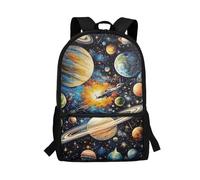POLERO Sac à dos imprimé pour adolescents, sac à dos de voyage décontracté, sac à dos à fermeture éclair, cartable pour enfants, Planètes fusées, taille unique