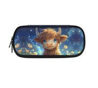 POLERO Trousse à crayons de dessin animé pour garçons et filles - Trousse de papeterie mignonne - Fournitures de bureau, Fleurs galaxie vache Highland, Taille unique, Cartable