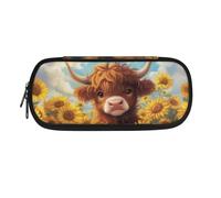 POLERO Trousse à crayons de dessin animé pour garçons et filles - Trousse de papeterie mignonne - Fournitures de bureau, Vache Highland bébé tournesol, Taille unique, Cartable
