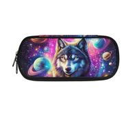 POLERO Trousse à crayons de dessin animé pour garçons et filles - Trousse de papeterie mignonne - Fournitures de bureau, Loup Planètes Galaxie, Taille unique, Cartable