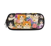POLERO Trousse à crayons mignonne pour filles et garçons - Trousse portable pour l'école, le bureau, les fournitures de bureau - Sac à crayons - Motif fleurs de chat - Taille unique, Fleurs de chat,
