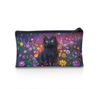 POLERO Trousse à crayons pour filles et garçons - Trousse à crayons avec fermeture éclair pour bureau, Chat noir galaxie florale, Taille unique, Cartable